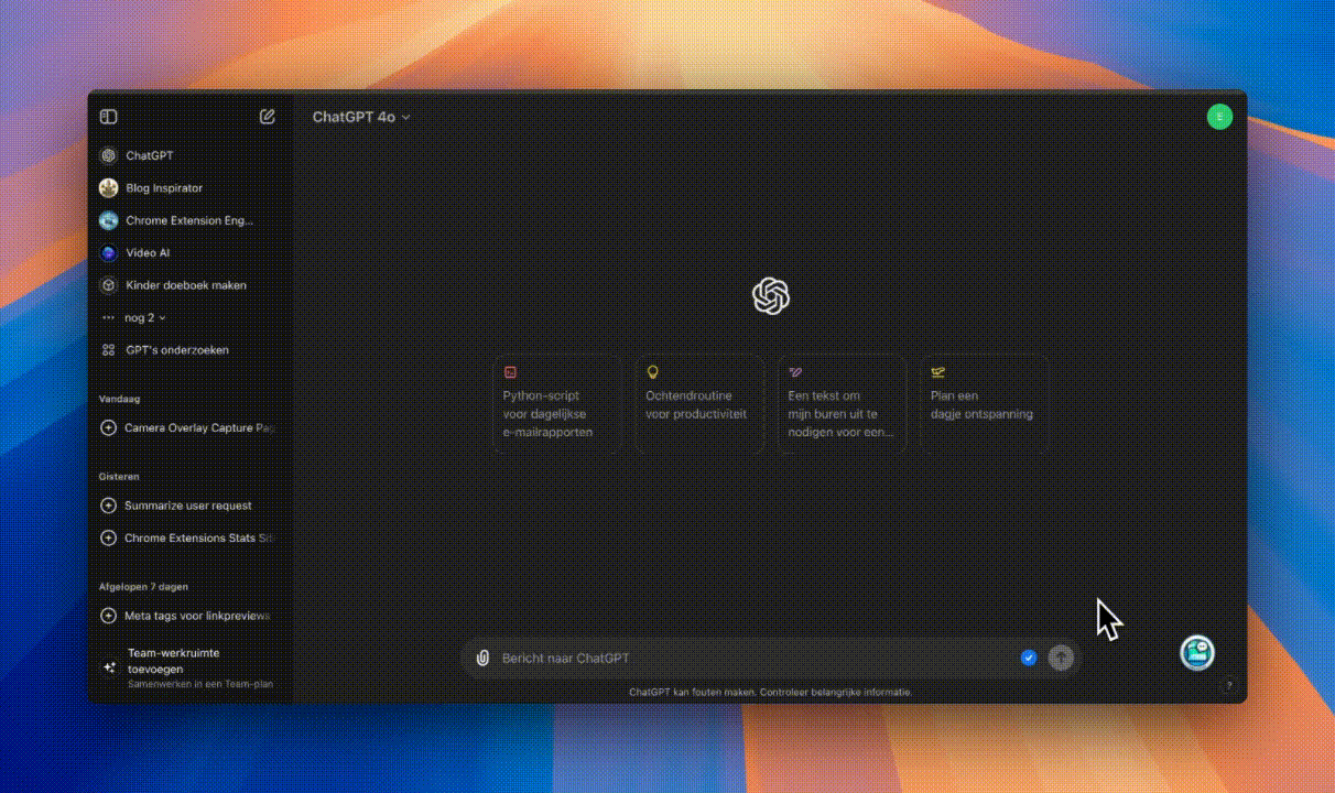organize chat gpt menu